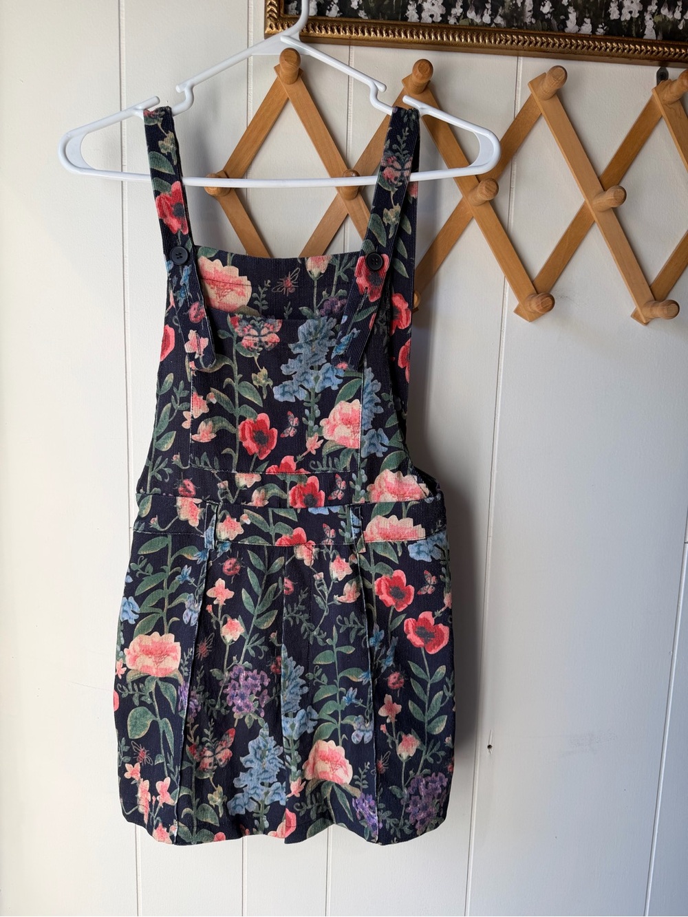 Cider Floral Print Shortalls in Black with Pink & Blue Blooms
